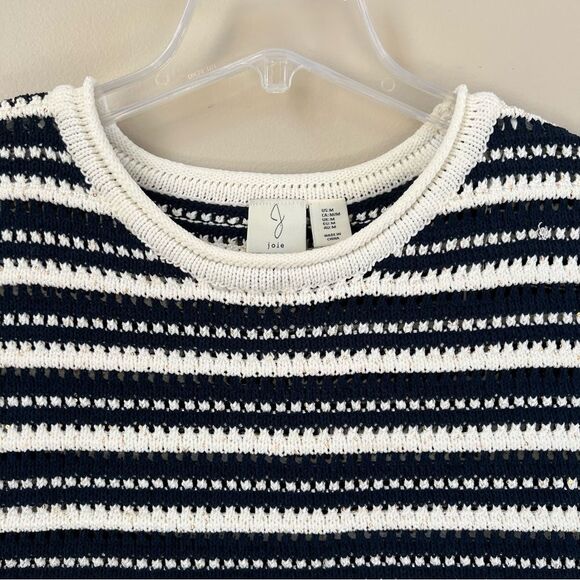 Joie Blue White Nautical Preppy Crew Neck Striped Short Sleeve Sweater-M - Picture 3 of 13